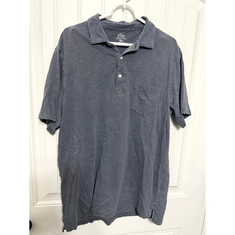 J. Crew Polo Shirt Mens XL Blue Slub Cotton Garment-Dyed Pocket Short Sleeve